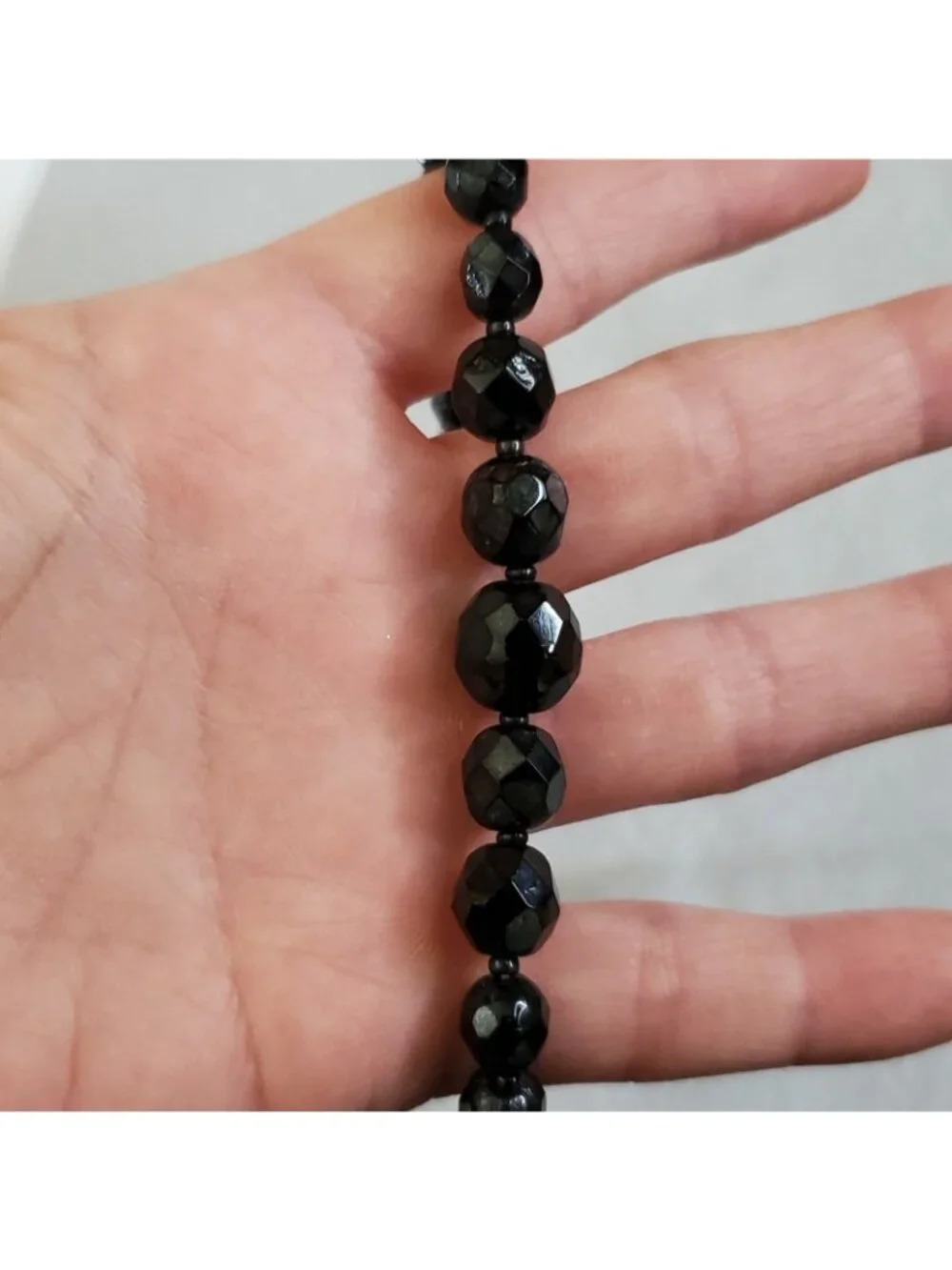 Vintage Beaded Necklace Earring Lot Faceted Black Glass Clip On 14-15